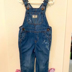 OshKosh B'Gosh Denim Overalls with Embroidered Flowers, Sz 3T